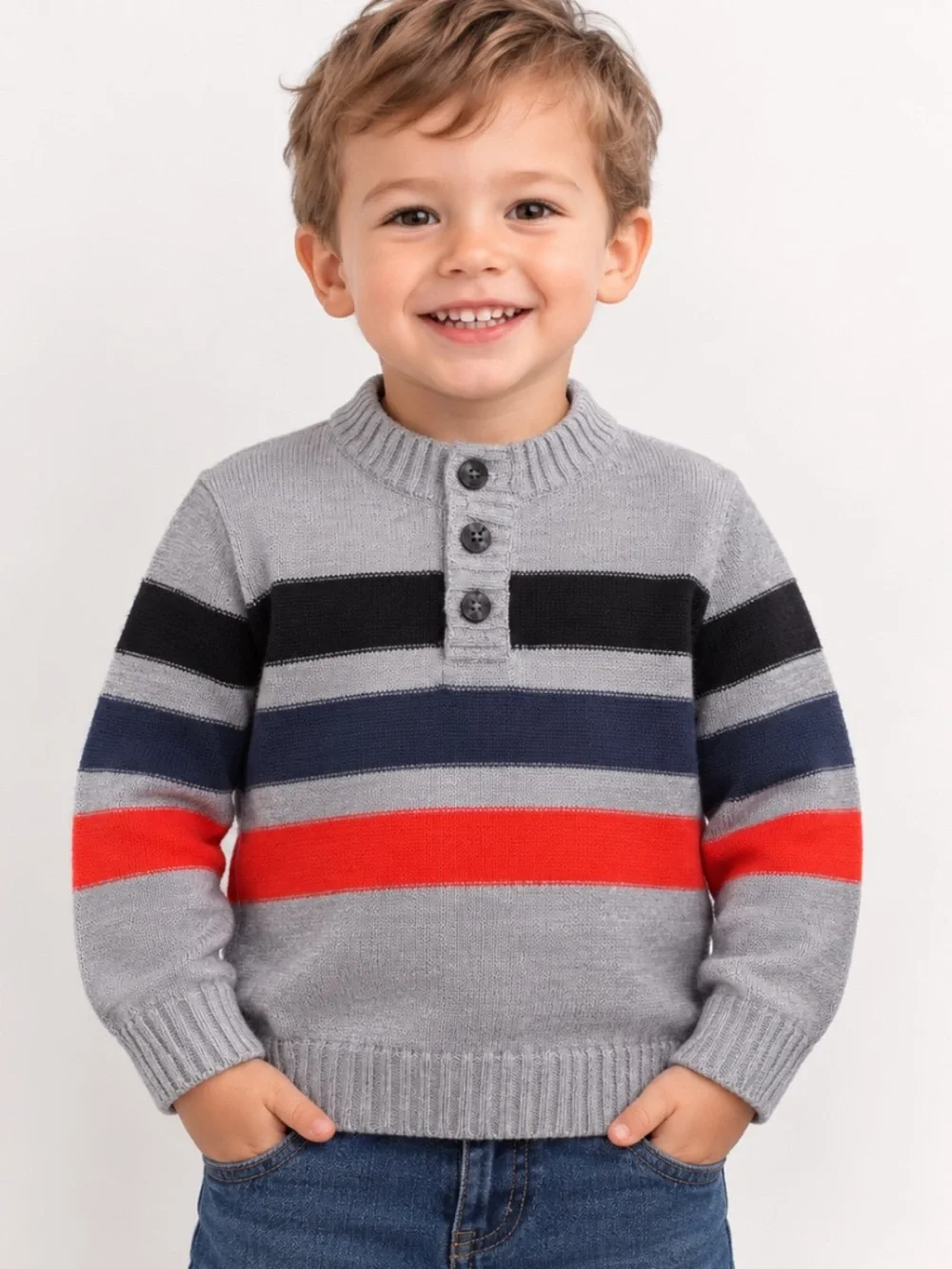 Gymboree Toddler Boys Gray Striped Knit Henley Sweater Size 2T